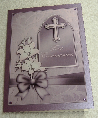 5 x 7 First Communion Metallic Greeting with 3D Decoupage by Margaret Scott