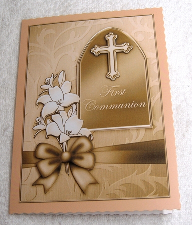 5 x 7 First Communion Metallic Greeting with 3D Decoupage by Margaret Scott