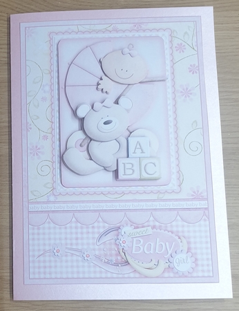 Baby Girl in Pram & Teddy Decoupage by Margaret Scott