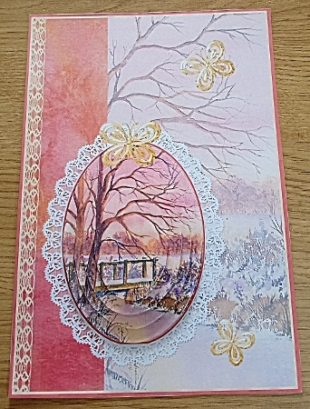 Winter Sunset Decoupage with Gold Butterflies by Margaret Scott
