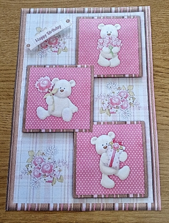 Cute Bear and Flowers Three Square Card Front by Margaret Scott