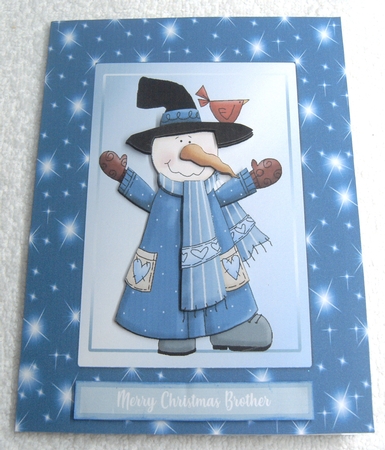 Lovely Blue Snowman in Blue Twinkle Frame by Margaret Scott