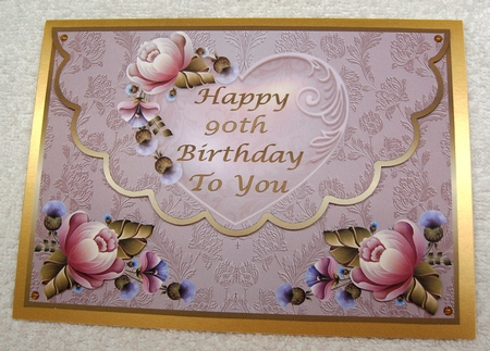 Scalloped Edge Envelope 90th Birthday Card Front by Margaret Scott