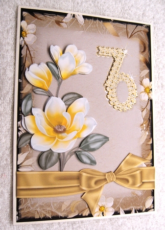 Lemon Magnolia 70 Card Front with Decoupage by Margaret Scott
