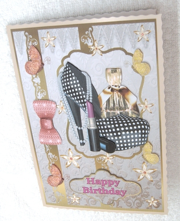 Perfume & Shoes Decoupage Card Front by Margaret Scott
