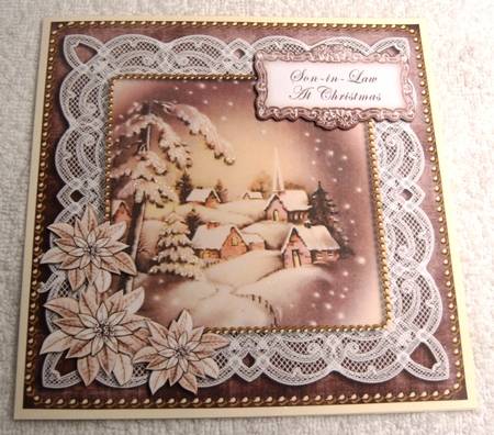 Snowy Village Son in Law 8in Sentiment Topper by Margaret Scott