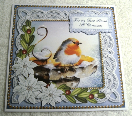 Blue Robin Best Friend at Christmas 8in Sentiment Topper by Margaret Scott