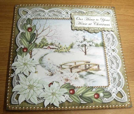 Olive Snowscene Our House to Your House 8in Sentiment Topper by Margaret Scott