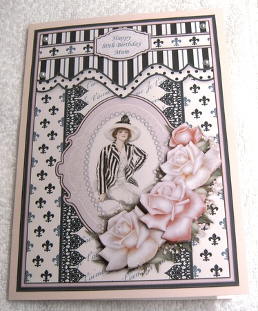 Vintage Lady in Black & Cream Stripes Decoupage by Margaret Scott