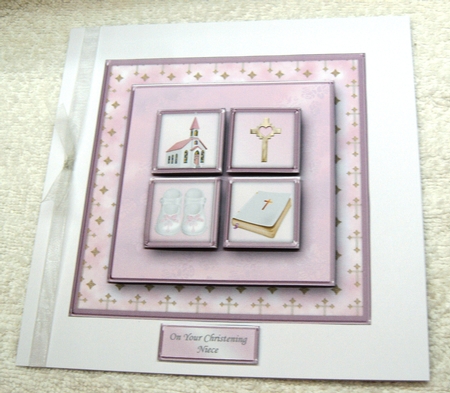 Baby Girl Christening Square Layers Card Front by Margaret Scott