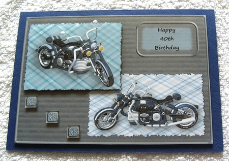 Blue Motor Bike Ages Card Topper by Margaret Scott