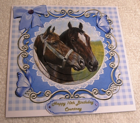 Horses in Purple Gingham and Lace with Bow 8x8 Mini Kit by Margaret Scott