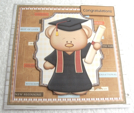 Graduation Bear Card with Decoupage by Margaret Scott