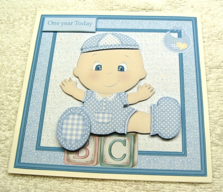 Baby Boy First Birthday Card with Decoupage by Margaret Scott