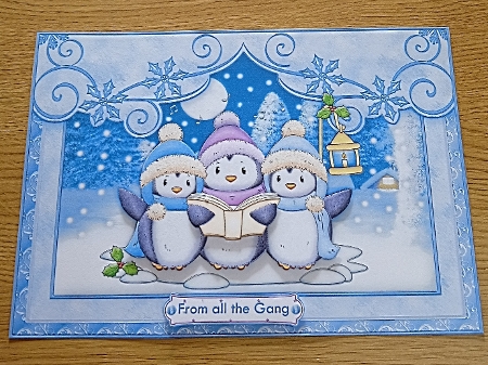 Singing Penguins Christmas Card Topper & Decoupage by Margaret Scott