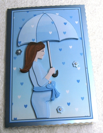 Baby Shower Baby Boy Blue Decoupage Brunette Mum by Margaret Scott