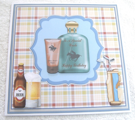 Special Uncle Birthday approx; 8x8ins Decoupage Topper by Margaret Scott
