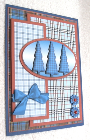 Oval Sketch Card - Tartan Christmas Trees by Margaret Scott