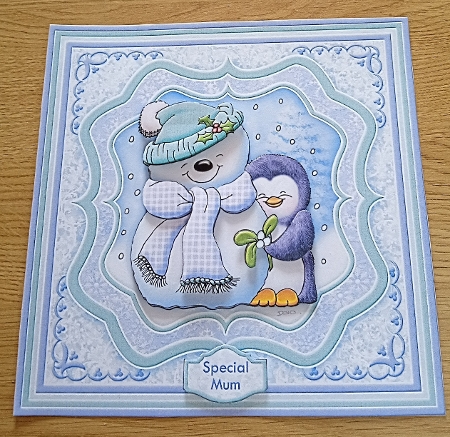 Penguin Hug Christmas Snowman Decoupage 7.5 Mini Kit by Margaret Scott