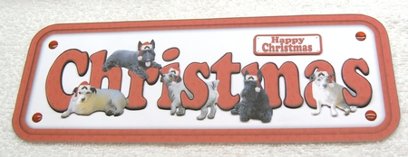 Scottie & Jack Russell with Hats Christmas Sign 3D Decoupage by Margaret Scott