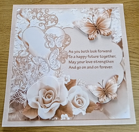 Romantic Hearts and Rose 7x7 Card with Decoupage by Margaret Scott