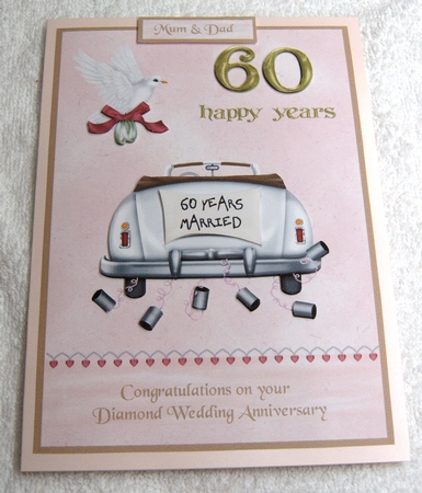 Diamond Wedding Anniversary Card with Dove and Wedding Car by Margaret Scott