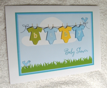 Baby Shower Card with Baby Clothes on Washing Line by Margaret Scott