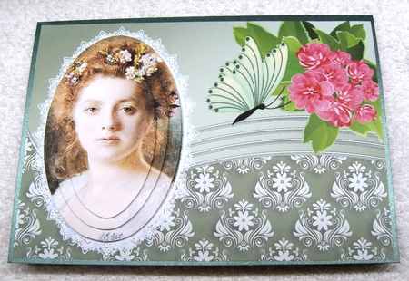 Pretty Vintage Lady Oval Pyramids with Butterflies by Margaret Scott