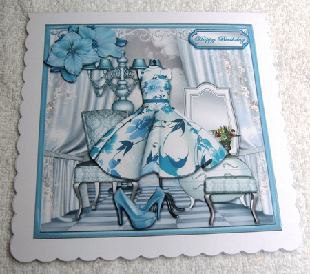 Ladies Room Teal Square Card Front by Margaret Scott