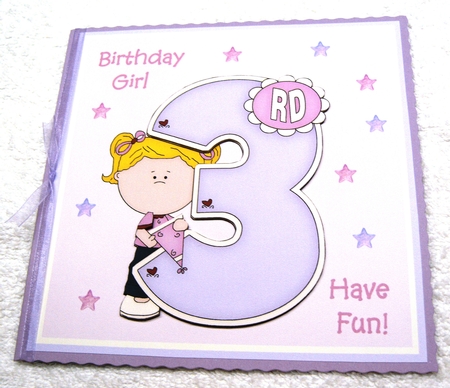 3rd Birthday card for little girl with large number 3  by Margaret Scott