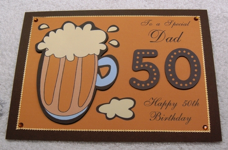 50th Birthday card for Dad with pint of beer by Margaret Scott