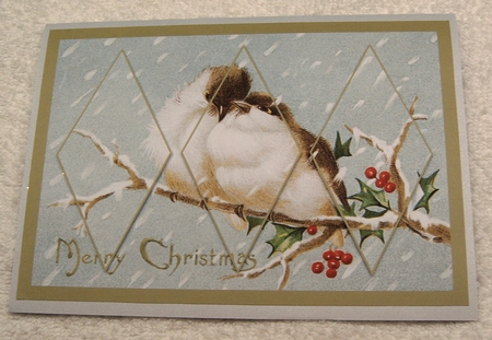 Vintage Christmas Birds on Branch Diamond Panel Card by Margaret Scott