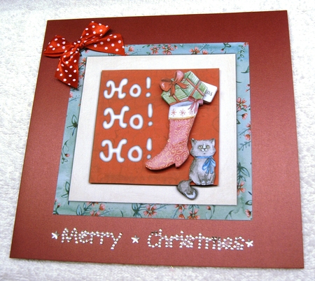 Christmas - Cat & Boot With Gift - Ho! Ho! Ho! by Margaret Scott