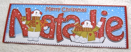 Large DL Merry Christmas NATALIE 3D decoupage  by Margaret Scott