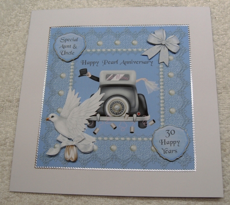 Pearl wedding anniversary card with 3D dove and bow. Choice of sentiments by Margaret Scott