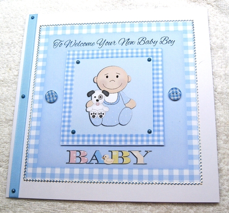 Gingham Baby Boy Card by Margaret Scott