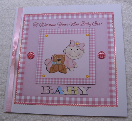 Gingham Baby Girl Card by Margaret Scott