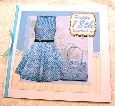 Blue 18th/21st Birthday fashion card front by Margaret Scott
