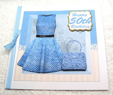 Blue 50th/60th Birthday fashion card front by Margaret Scott
