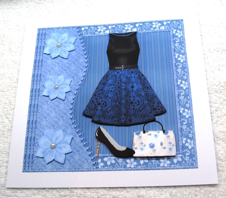Blue and black fashion outfit card front by Margaret Scott