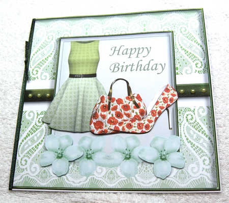 Green floral birthday card front by Margaret Scott