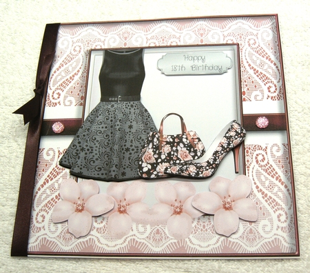 Black and pink floral fashion card front by Margaret Scott