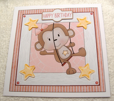 Swinging Monkey Square Card 2 by Margaret Scott