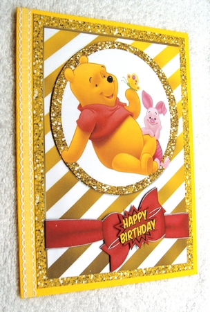 cute bear and piglet in gold stripe glitter frame with bow A5 by Margaret Scott