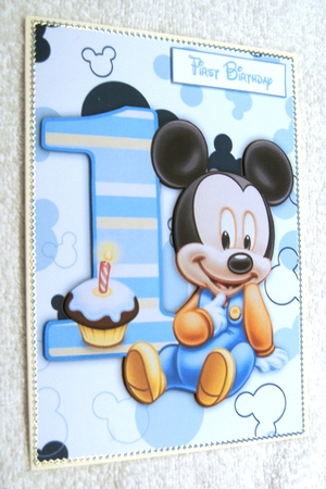 Baby Mickey Mouse First Birthday A5 Decoupage by Margaret Scott