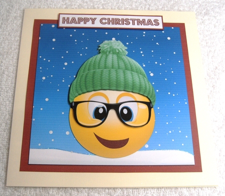 GREEN WOOLY HAT CHRISTMAS EMOTICON QUICK CARD by Margaret Scott