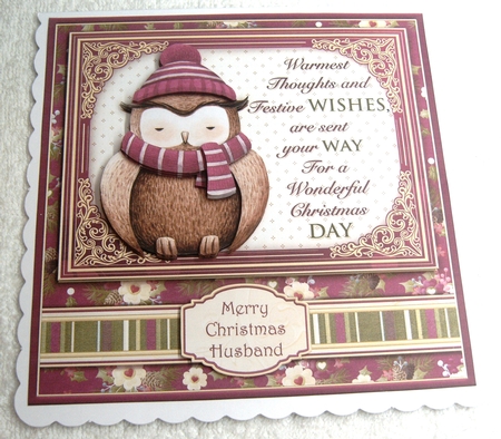 OWL FESTIVE WISHES 7.8 Christmas Decoupage & Insert Mini Kit by Margaret Scott