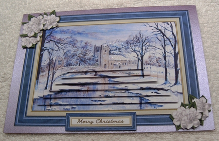 Gorgeous Snowy Church Scene Pyramid Card Mini Kit (5 X 7) by Margaret Scott