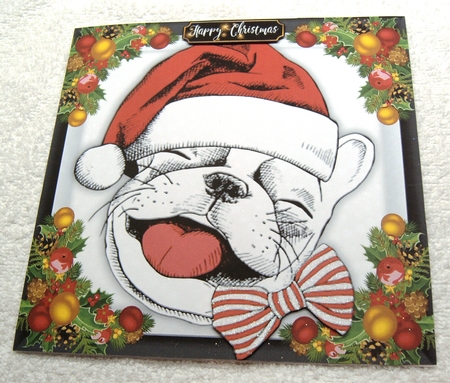 Funny Festive French Bull Dog 8x8 by Margaret Scott