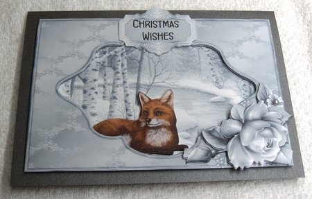 Snowy Fox - A5 Diarama Card with decoupage by Margaret Scott